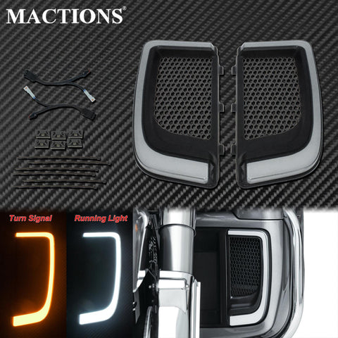MACTIONS LED Turn Signal Light Lower Fairing  Grills Black For Harley Touring